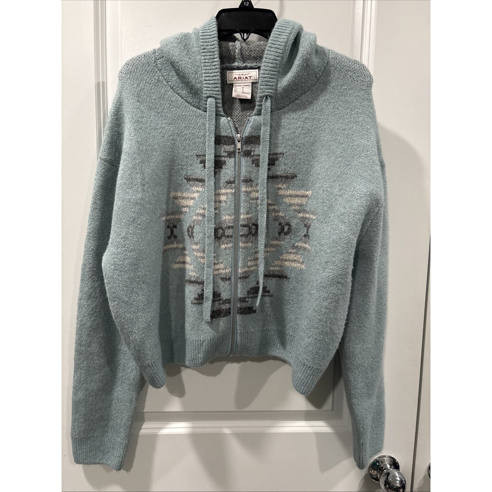 Ariat Agave Garden Sweater Womens M Teal Blue Southwestern Zip Up Hoodie